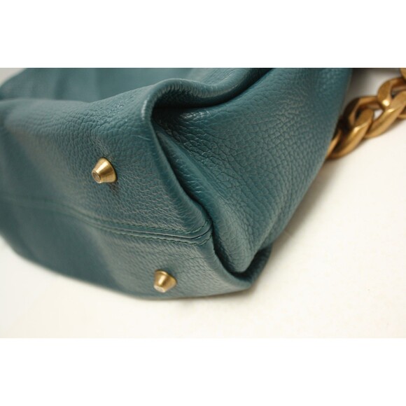 Viola Castellani Handbag Purse Teal Blue Green Leather Gold Chain Crossbody - Picture 9 of 9